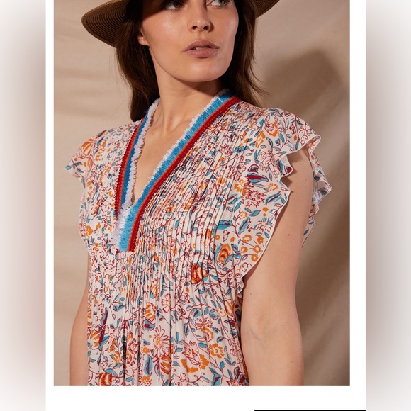 POUPETTE ST BARTH - VIBRANT FRINGE COLLAR DRESS. SIZE SMALL - Picture 5 of 5